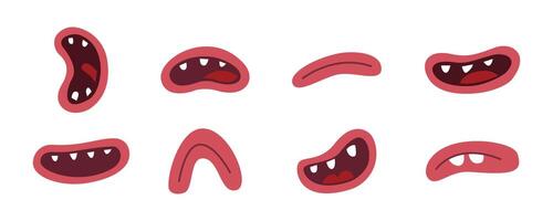 collection of cute monsters mouth. hand drawn cartoon mouths with teeth, on white background. vector illustration for character design