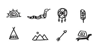 diseño de ilustración india del salvaje oeste americano. diseño de iconos dibujados a mano azteca. dibujo étnico simple para el diseño de tatuajes
