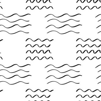 Handdrawn brush wave stroke seamless pattern. Memphis style pattern. Abstract background. vector