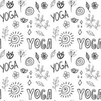 Hand drawn trendy graphic seamless pattern with doodle. Line drawing. Graphic Yoga elements seamless vector design.