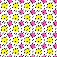 Handdrawn black brush stroke with yellow and purple circle seamless pattern. Memphis style pattern. Abstract background. vector
