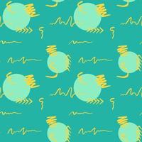 Handdrawn brush stroke and circle seamless pattern. Memphis style pattern. Abstract background. Yellow and turquoise color. vector