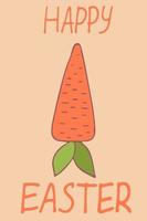 Handdrawn Easter greeting card with carrot. Hand lettering greeting phrase Happy Easter. Cute poster with greeting vector illustration.