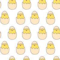 Handdrawn easter seamless pattern with chiken in egg , vector illustration