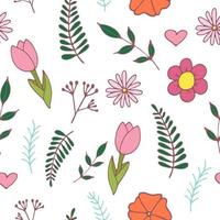 Handdrawn sprin seamless pattern with leaves and flowers , vector illustration