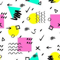 Handdrawn colorful on black background brush stroke seamless pattern. Memphis style pattern. Abstract background. vector