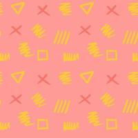 Handdrawn brush stroke seamless pattern. Memphis style pattern. Abstract background. Yellow and coral color. vector