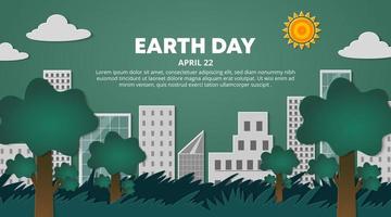 Earth day background design with cutting art foam environment vector