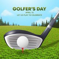 Golfers day design with a golf stick and ball ready to swing