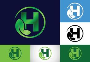 alfabeto de monograma h inicial con hoja. concepto de logotipo ecológico. emblema de fuente logotipo vectorial moderno para negocios ecológicos e identidad empresarial vector
