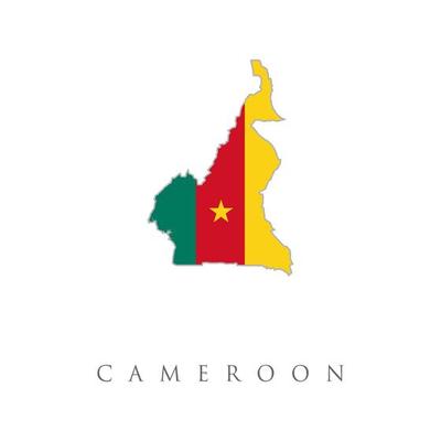 Cameroon country flag inside map contour design icon logo. Cameroon flag map. The flag of the country in the form of borders. Stock vector illustration isolated on white background.