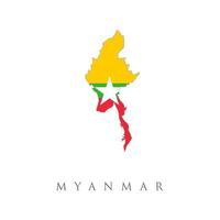 myanmar birmania mapa detallado con bandera del país... unión de myanmar o birmania mapa y bandera vector aislado en colores oficiales sobre fondo blanco.