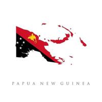 Papua New Guinea detailed map with flag of country. Flag and state seal of the Independent State Papua New Guinea overlaid on detailed outline map isolated on white background