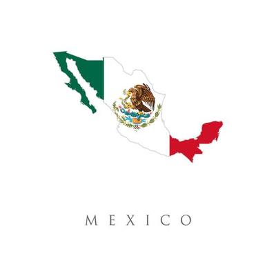 Mexico detailed map with flag of country. Mexican flag of the country in the form of borders. Stock vector illustration isolated on white background..