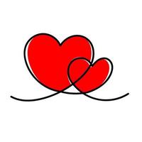 A continuous drawing of a love sign with two hearts vector