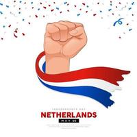 Celebration Netherlands independence day background with hand and flag. Wave flag Netherlands vector illustration. Holland independence day background vector