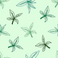 Hand-drawn floral gentle vector seamless pattern. The contour of green leaves of various shapes and colors on a light background. For prints of fabric, textile, packaging, clothing.