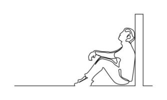 drawing continuous lines of people depressed sitting vector