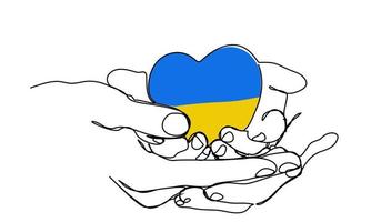 continuous line holds the heart of the Ukrainian flag, asking for peace. vector