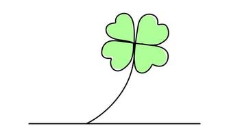 continuous line of lucky four leaf clover in a simple hand drawn sketch style. vector