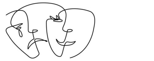 Continuous lines, sad face and happy smile. social expression vector