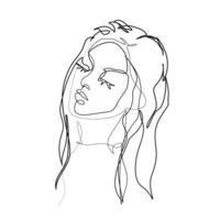 continuous line beautiful woman with long hair vector