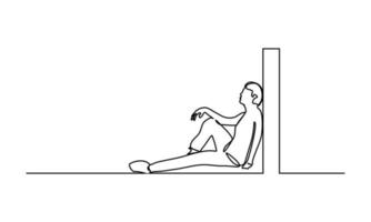 drawing continuous lines of people depressed sitting vector