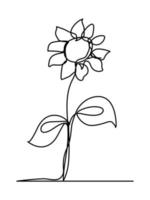 Sunflower in continuous line art drawing style. Black linear sketch vector