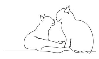 continuous line two cats love each other vector