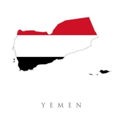 Yemen Republic map flag vector illustration. Yemen flag map. The flag of the country in the form of borders. Stock vector illustration isolated on white background.