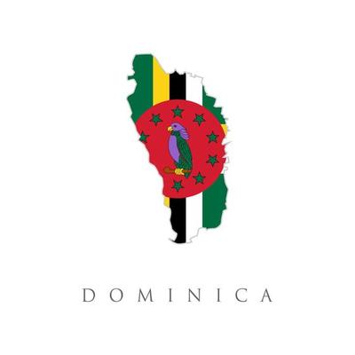 dominica detailed map with flag of country. Map of Dominica with the Dominican national flag isolated on white background.
