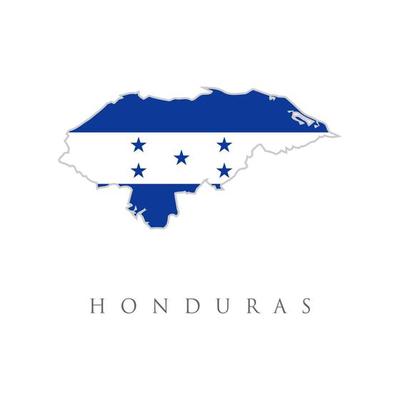 Country shape outlined and filled with the flag of Honduras. Flag of the Republic of Honduras overlaid on outline map isolated on white background