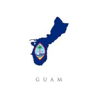 Guam map with waving flag of country. Vector illustration. Flags from the continent of Oceania. Map of Guam with the Guamanian flag isolated on white background.