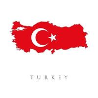Crescent Moon and Star Turkish Flag, Turkey flag map. The flag of the country in the form of borders. Stock vector illustration isolated on white background.