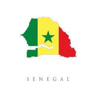 Map of Senegal on a blue background, Flag of Senegal on it. Senegal flag map background. The flag of the country in the form of borders. Stock vector illustration isolated on white background.