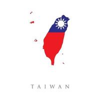 bandera del país de taiwán dentro del diseño del contorno del mapa. contorno de taipei chino, el campo rojo de la bandera de taiwán con un cantón azul que contiene un sol blanco de 12 rayos.