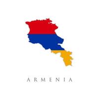 contorno del mapa y bandera de armenia, un tricolor horizontal de rojo, azul y naranja. símbolo del estado de la bandera de armenia aislado en la bandera nacional de fondo. día de la independencia nacional de la república de armenia. vector
