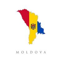 Map of Moldova with flag. Moldova, Republic of high resolution map with national flag. Flag of the country overlaid on detailed outline map isolated on white background. Moldavia map with flag vector