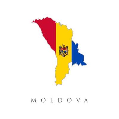 Map of Moldova with flag. Moldova, Republic of high resolution map with national flag. Flag of the country overlaid on detailed outline map isolated on white background. Moldavia map with flag