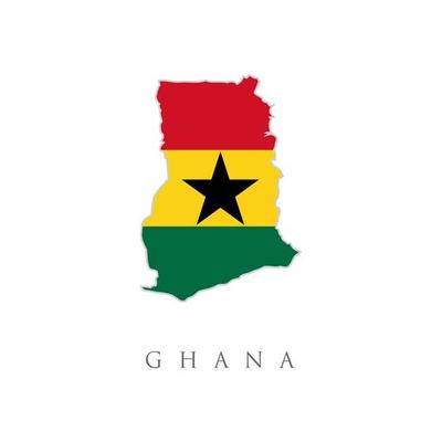 map of Ghana with the image of the national flag. Official current vector flag of the Republic of Ghana. Map of Ghana in flag colors