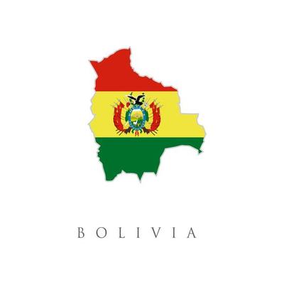 Bolivia flag on map of country isolated on white background. Illustrated Country Shape with the Flag inside of Bolivia. The country sign with map of Bolivia with Bolivian flag.