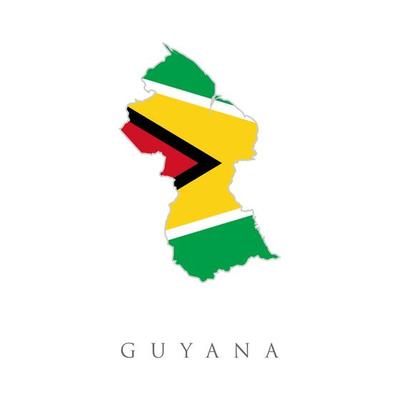 Flag Map of Guyana. Vector isolated simplified illustration icon with silhouette of Guyana map. National Guyana flag red, yellow, black, green colors. White background