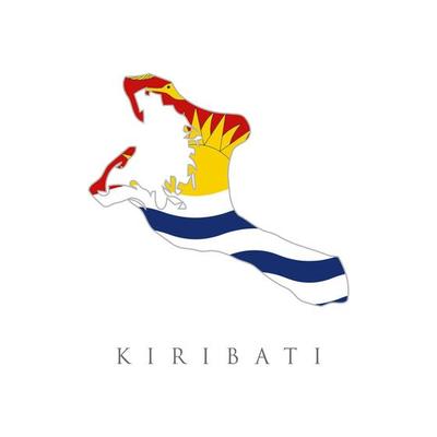 Vector map of Kiribati with flag. Isolated, white background Kiribati Map Flag. Map of the Republic of Kiribati with national flag isolated on white background. Vector Illustration.