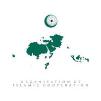 Organisation of Islamic Cooperation flag map vector illustration