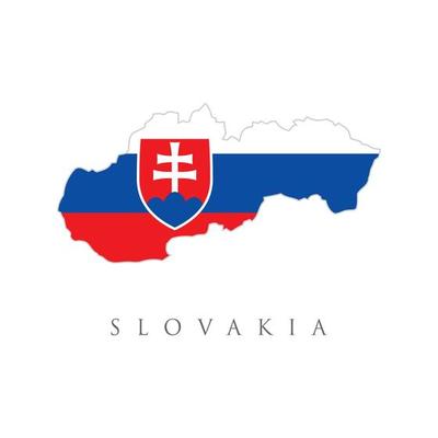 Map of Slovakia in Slovakia flag colors. Flag with coat of arms of the Slovak Republic. Slovakia vector map silhouette isolated on white background. Slovakia map flag with coat of arms symbol.