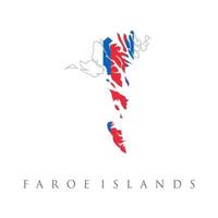 Map outline and flag of Faroe Islands, a blue-fimbriated red Nordic cross on a white field. faroe Islands map with regions states of faroe Islands. faroe Islands map isolated on white background vector