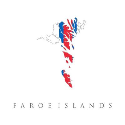 Map outline and flag of Faroe Islands, a blue-fimbriated red Nordic cross on a white field. faroe Islands map with regions states of faroe Islands. faroe Islands map isolated on white background