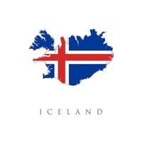 Flag map of Iceland. Blue field with white edged red Nordic cross. Outline of Iceland, a Nordic island country in the Northern Atlantic.European country borders vector illustration