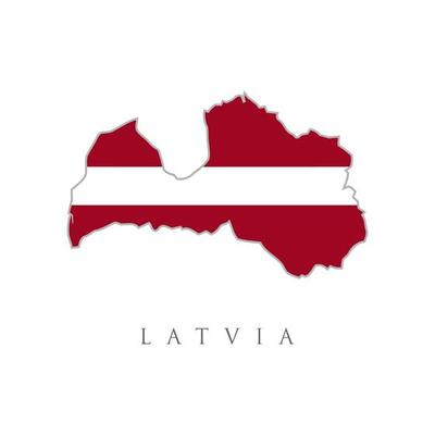 Country shape outlined and filled with the flag of Latvia. Flag of Latvia with name icon. National Latvia Flag vector. Latvia Flag vector illustration. National Latvia Flag vector on white background