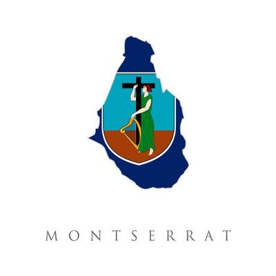 Montserrat map colored with flag colors. Map of Montserrat with the flag isolated on white background. British Overseas Territory, United Kingdom, UK. Vector illustration.image description